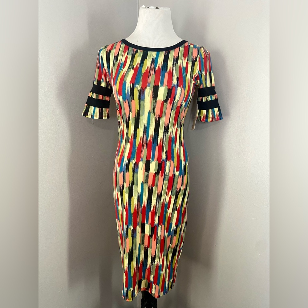 LuLaRoe Julia Dress Multicolor Form Fitting Midi